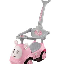 JoyRide 3 in 1 Push Car Bunny Roger Rideon with Removable Parental Handle Guardrails Rideons & Wagons Non Battery Operated Ride On - PINK-11