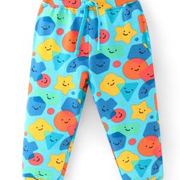 Babyhug Cotton Looper Knit Full Length Lounge Pant Emoji Print - Blue-image-90