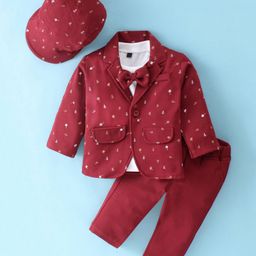 Robo Fry Full Sleeves  Anchor Printed Blazer with T-Shirt & Trousers Set - Maroon-image-65