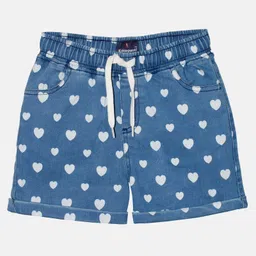 Kiddopanti Hearts Printed Roll Up Hot Shorts - Light Wash Blue-picture-6