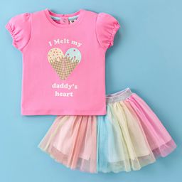 ToffyHouse Half Sleeves Top & Skirt Set Butterfly Ice Cream Print - Multicolor-image-68