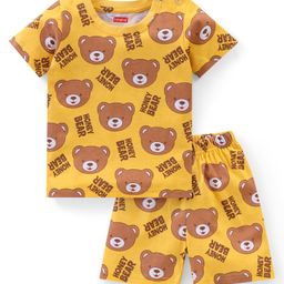 Babyhug Cotton Knit Half Sleeves Teddy Printed Night Suit - Yellow-image-62