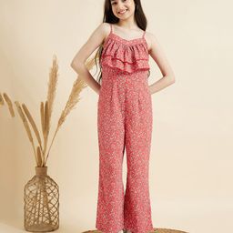 Cherry & Jerry Sleeveless Floral Printed Ruffle Jumpsuit - Red-image-59