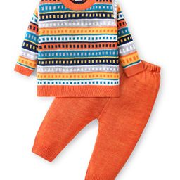 Babyhug Knitted Full Sleeves Striped Designed Sweater Set - Multicolour-image-84