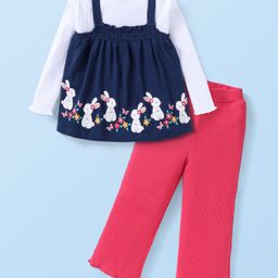 Babyhug Single Jersey Full Sleeves T-Shirt with Bunny Printed Top & Lounge Pant- Navy & Dark Pink-image-32