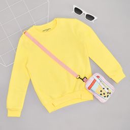 Pantaloons Junior Full Sleeves Solid Sweatshirt With Boba Tea Designed Fanny Bag - Yellow-picture-21