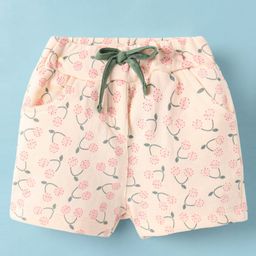 Evimo Single Jersey Knit Knee Length Shorts with Floral Stem Print - Cream-image-31