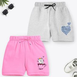 Trampoline Cotton Blend Pack Of 2 Hearts & Cat Printed Shorts - Grey & Pink-image-95
