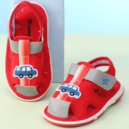 Cute Walk by Babyhug Velcro Closure Sandals With Car Applique - Red-image-15