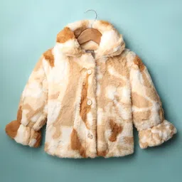 Little Kangaroos Woven Full Sleeves Fur Winter Jacket - Brown-picture-45