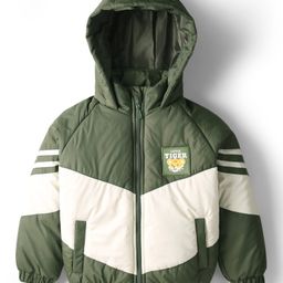 Babyhug Woven Full Raglan Sleeves Hooded Jacket with Color Block & Pocket - Olive Green-image-98