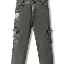Rikidoos Denim Woven Star Embroidered Jeans With Belt - Black & Grey-image-87