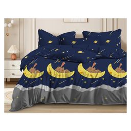 BHAIJI BEDSHEETS Glace Cotton Bed Sheet Double Bed With 2 Pillow Covers Kids Cartoon Prints - Blue Teddy Print-image-92