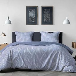 MUSH Blue & White Geometric 300 TC Pure Bamboo King Bedsheet with 2 Pillow Covers-24