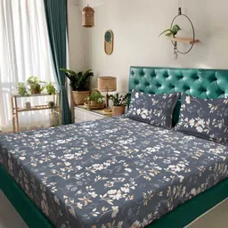 KLOTTHE White & Blue Floral Printed 300 TC King Bedsheet 2.5x 2.2 m-picture-21