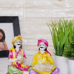 Aura Yellow & Pink 4 Pieces Rajasthani Music Showpieces With Plants-image-9