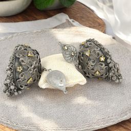 FIMBUL Sterling Silver Dome Shaped Classic Oxidised Jhumkas-27