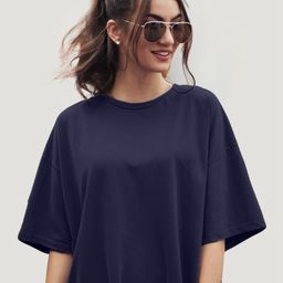 Leotude Women Solid Round Neck Oversized T-shirt-image-74