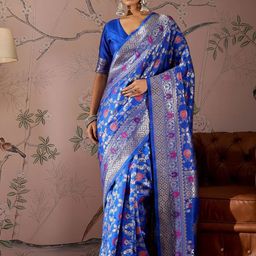 Dori Floral Zari Banarasi Saree With Unstitched Blouse Piece-23