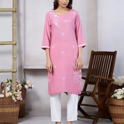MISS CLOTHING Women Floral Embroidered Straight Kurtas-image-83