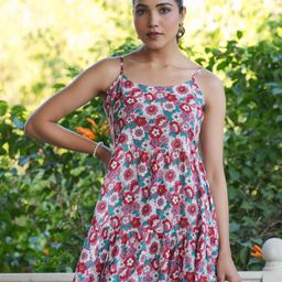 Janasya Floral Printed Pure Cotton Tiered Kurti-picture-33