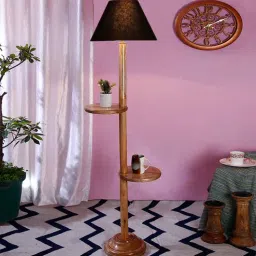 new era Classic Wooden Floor Lamp with Cotton Shade (Natural & Black)-picture-34