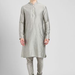 KISAH Men Grey Solid Kurta with Churidar-46