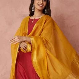 Fabindia Mustard Cotton Silk Regular Fit Woven Dupatta-image-86