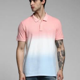 Jack & Jones Pink Cotton Regular Fit Ombre Polo T-Shirt-image-46