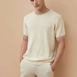 Code By Lifestyle Beige Regular Fit Textured T-Shirts-image-59