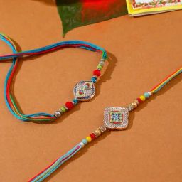 NVR Multicolor Artificial Stones Thread Rakhi with Roli Chawal Chandan & Mishri - Set of 2-23