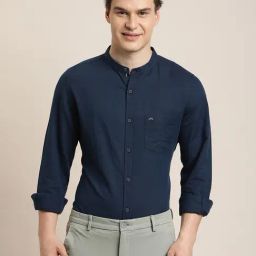 Turtle Blue Cotton Linen Slim Fit Shirt-picture-9