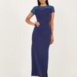 Miss Chase Navy Blue Polyester Solid Short Sleeves Dress-picture-36