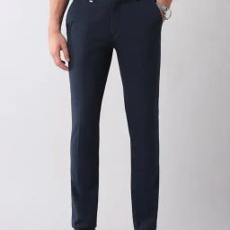 AD by Arvind Blue Polyester Solid Mid Rise Trousers-image-99