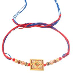 NVR Multicolor Artificial Stones Thread Rakhi with Roli Chawal Chandan & Mishri image 2