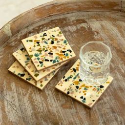 ExclusiveLane Multicolor Resin Terrazzo Handcrafted Coasters - Set of 4-10