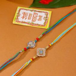 NVR Multicolor Artificial Stones Thread Rakhi with Roli Chawal Chandan & Mishri - Set of 2 image 2