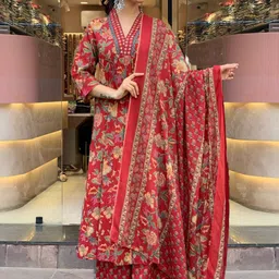 Art Avenue Women Floral Printed Regular Pure Cotton Kurta with Palazzos & With Dupatta-picture-58