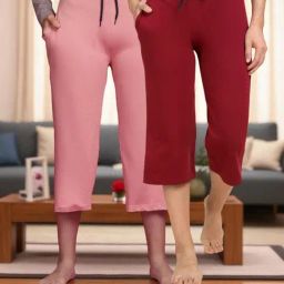 Kryptic Dusty Pink & Maroon Solid Capris - Pack Of 2-picture-33