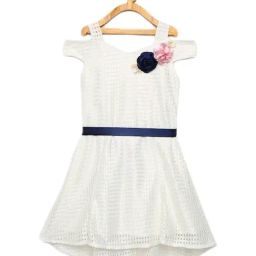 Peppermint Kids Off White Textured Dress & Rope Belt-picture-8