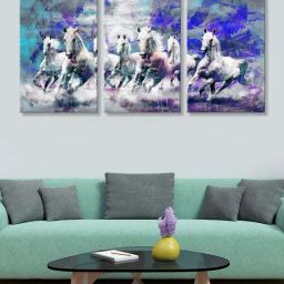 999Store Grey & Blue Horses Art 3 Frame Canvas Paintings-17
