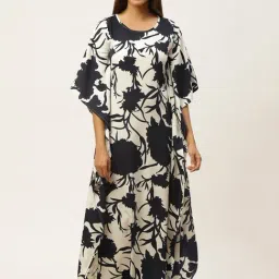 Cottinfab Crepe Black & Off White Printed Kaftan Night Dress-picture-12