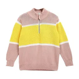 Cherry Crumble By Nitt Hyman Kids Dusty Pink & Lemon Yellow Color Block Pattern Sweater-image-22
