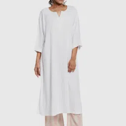 Fabindia White Cotton Embroidered Straight Kurta-picture-20