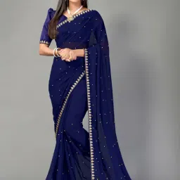 Satrani Navy Embellished Saree With Unstitched Blouse-image-44