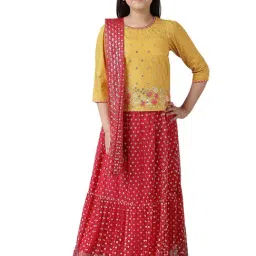 Aurelia Kids Yellow & Red Embroidered Top with Skirt & Dupatta-picture-24
