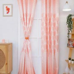 Ariana 'Valerian' Orange & White Polyester 7 ft. Design Door Curtain - Set of 1-image-5