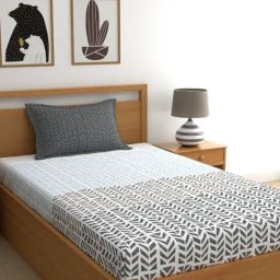 Home Ecstasy Abstract Grey & Blue 140 TC Cotton Single Bed Sheet with 2 Pillow Covers-image-25