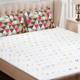 SEJ by Nisha Gupta Geometric Brown 160 TC Cotton Double Bed Sheet with 2 Pillow Covers-image-19