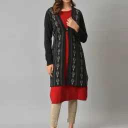 W Grey Floral Printed Cardigan-image-42